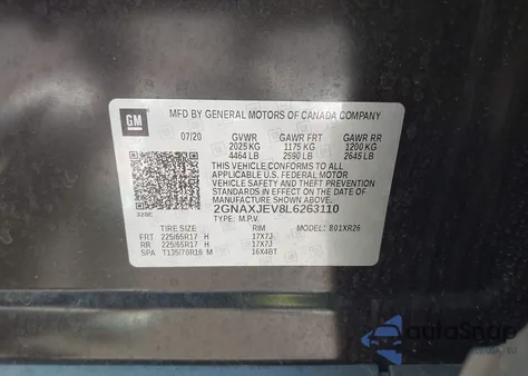 2020 Chevrolet Equinox Fwd 2Fl z USA, uszkodzony, nr VIN 2GNAXJEV8L6263110